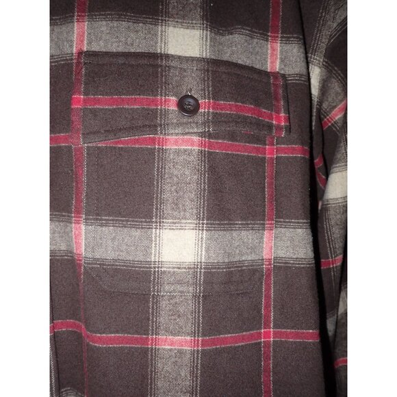 Mens Brown & Beige Long Sleeve Plaid Flannel Button-Up Shirt With Red Accents Si - Picture 4 of 7